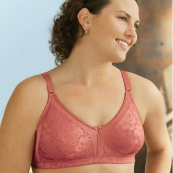 Glamorise 56A 56B Plus-Size Bra Stretch-to-Fit Satin Cups Wicks Coral Size 56A/B - Picture 3 of 16